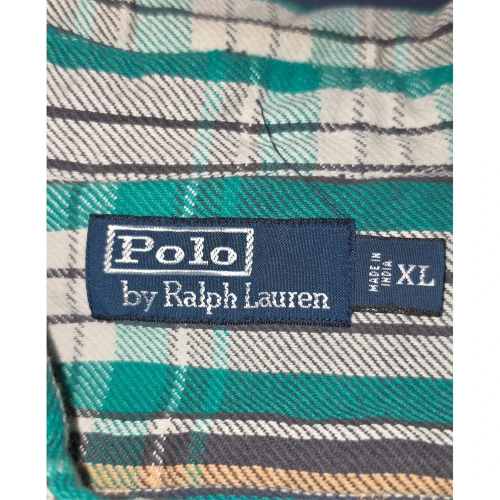 Polo Ralph Lauren Blue/Green Button Up Flannel Shirt Plaid Workshirt Sz XL